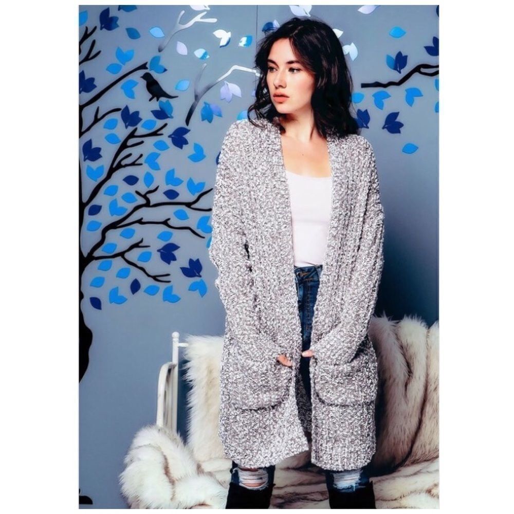 𝅺LONG Open Cardigan In Heather Gray